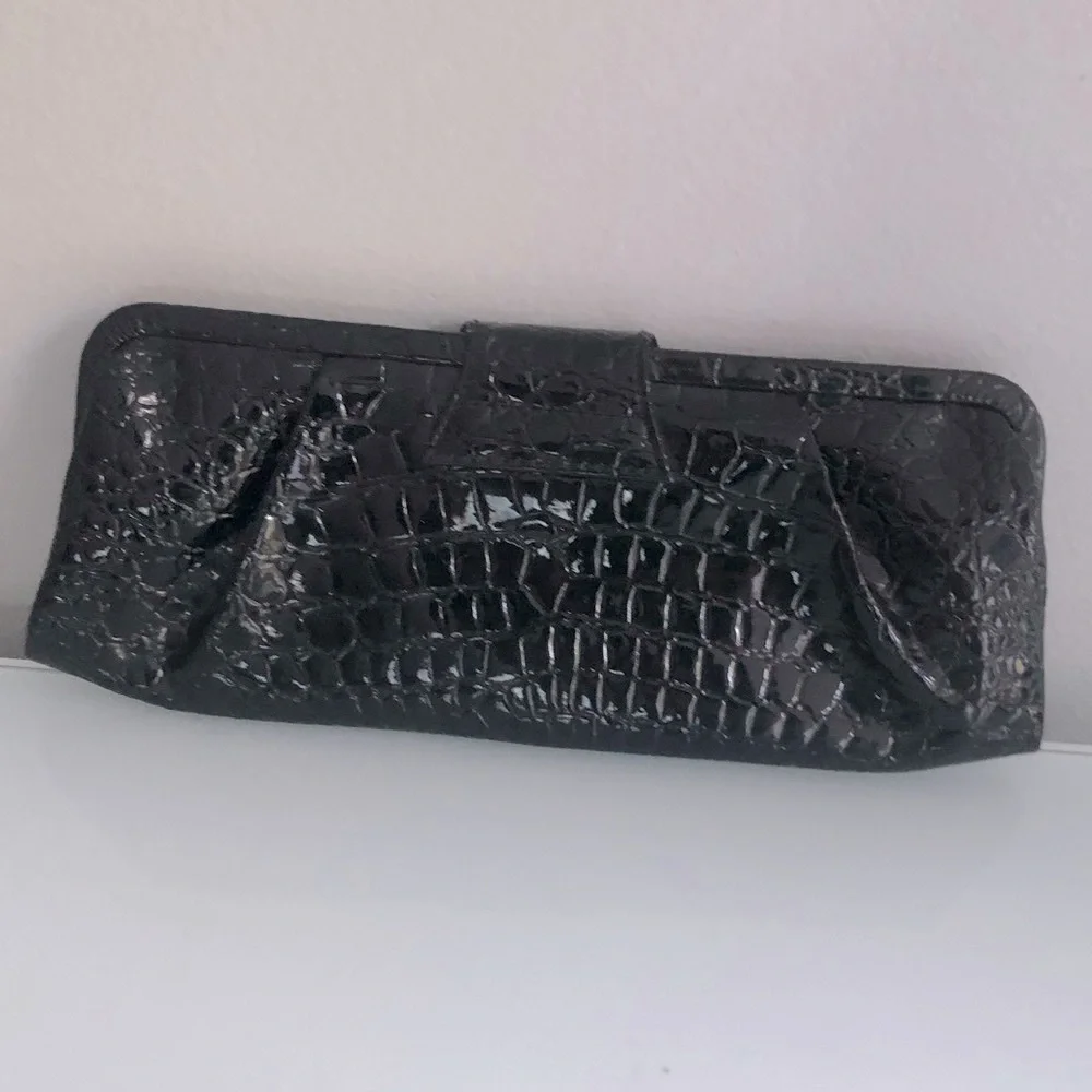 Clutch Purse Faux Black Alligator Print Vintage